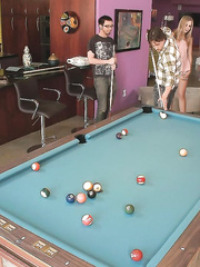Pool hall party receives immodest when hot dressed beauties acquire nude for some real joy