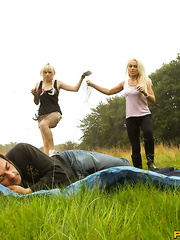 Lustful blondes hunt down and fuck the final dude remaining on the planet