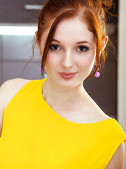 Redheaded legal age teenager hottie Leona Hottie baring admirable wazoo and cookie for glam widen