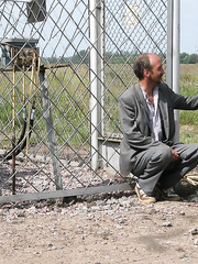 Wicked golden-haired playgirl disrobes to her underclothes and jerks a homeless old dude