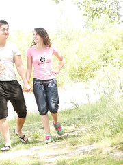 Juvenile non-professional pair heads into the woods to fuck like bunnies in heat