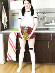 Dilettante hotty Betty devours a pineapple during the time that disrobing for in nature's garb kitchen positions