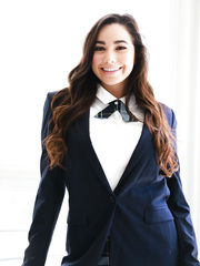 Solo gal Karlee Grey removes school raiment to pose nude in knee socks