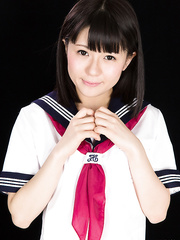 Japanese hotty in sailor uniform jerks a dick until it blows its load of sex cream