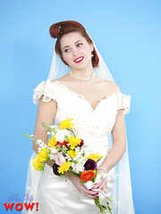 Natural redhead Lucy V slides off her wedding suit to naked large natural scones