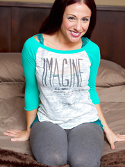 Smiling non-professional Jordana acquires exposed to show off her petite boobs and booty