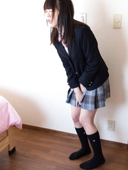Super sexually excited Oriental schoolgirl hikes her uniform to use 2 marital-aids to big O