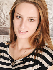 Dilettante slim legal age teenager coed Maci Winslett in heels baring taut gazoo & shaved twat