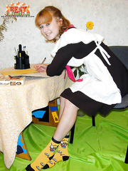 Juvenile Russian gal with red hair acquires double drilled by resistance fighters