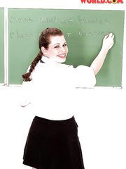 Solo cutie Desirae freeing large pornstar mounds from schoolgirl uniform