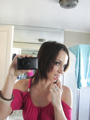 Cute ex-gf Jada Stevens taking mirror selfies of her large natural breasts