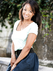 Swarthy dime Ivy Sherwood bares her large boobs as this babe disrobes in courtyard