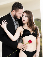 Miniature female Riley Reid copulates her chap after receiving a single red rose