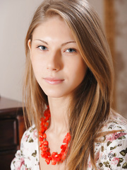 Slim dressed gal Katherine A undressing to in nature's garb hairless wet crack & diminutive meatballs