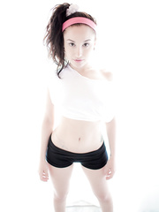 Gabriella Paltrova puts down water guns and shows her great bazookas and booty