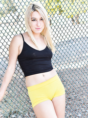 Wicked ten angel flashes her boobs and pull down her shorts in parking lot