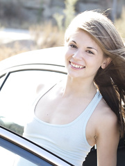 Delightsome legal age teenager with a taut butt undresses in the woods with a carefree attitude