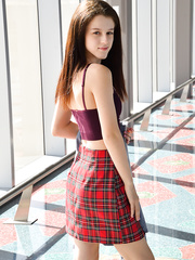 Tiny dilettante Alexandra tugs on her labia lips during solo act