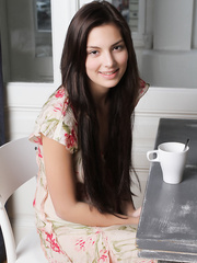 Brunette Hair Euro sweetheart with hawt legs widening hairless legal age teenager wet crack