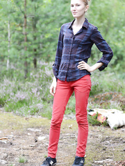 Slender legal age teenager Inga getting nude in nature and squatting to disclose her hairless puss