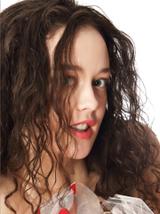 Valuable legal age teenager sheds her polka dot costume for great exposed positions in her naked feet