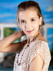 Cute glamour legal age teenager Alisabelle slides out of her sheer costume to swim undressed