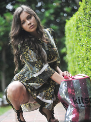 Breasty dark brown Nina James frees her hairless cum-hole from cotton pants