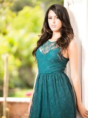 Breathtaking brunette hair Maya Bijou & Sophia Leone undressing to pose stripped outdoors