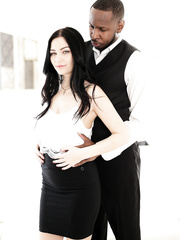 Black haired Karly Baker gives interracial oral sex & receives recent cum on whoppers