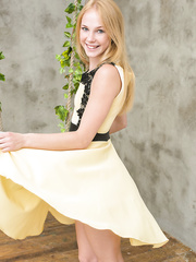 Teenage hotty Runa undresses her summer suit off and positions naked in public