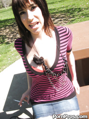 Concupiscent playgirl Sasha Fascinating undresses off her underware and shows her large scones