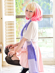 Charming legal age teenager angel struts her in nature's garb cutie after removing hot Hentai outfit