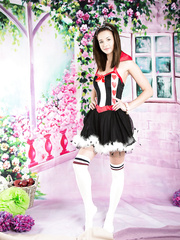 Sexy dark brown Mika doffs her suit to disclose her good large marangos & consummate arse