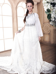 Legal Age Teenager bride takes off her wedding suit to model in nature's garb after the ceremony