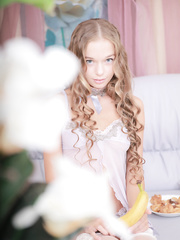 Outstanding petite brunette hair Milena D stuffs a flower in her constricted slit