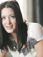 Dark Brown honey Kimberly kane shows off her constricted white body and mounds