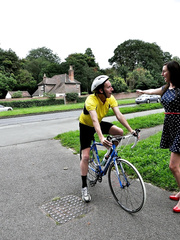 Wicked UK housewife invites a passing cyclist to stick his penis in her butt
