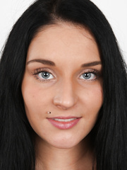 Dark haired non-professional Lucie shows her tattoo and bumpers to land a porn gig