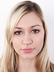 Bawdy blond non-professional goes from fully dressed to to standing exposed as can be