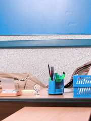 Golden-Haired teacher uncups her big whoppers during the time that getting exposed on her desk