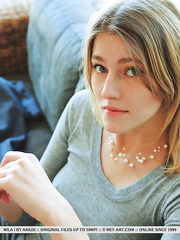 Bored youthful Mila I removes her taut costume to send nude selfies on her phone