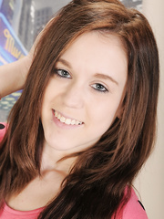 Dark Brown non-professional legal age teenager Trinity undressing her pants to show that cum-hole