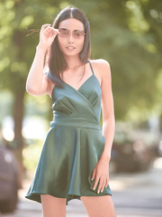 Marvelous legal age teenager with tiny milk shakes Magen shows her slender body and positions