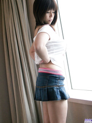 Japanese legal age teenager Haduki uncovers her great breasts and shaggy bush as that babe undresses
