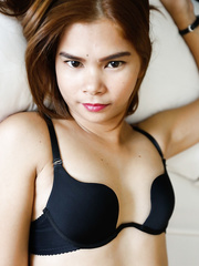 Marvelous Thai chick with diminutive scoops Tam enjoys a rock hard rod in her trimmed vagina