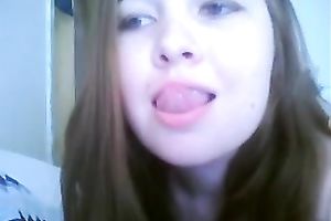 My fleshly GF sucks her fingers and shows her cameltoe in livecam solo