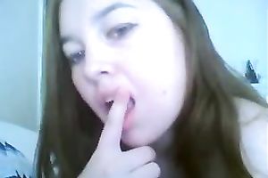 My fleshly GF sucks her fingers and shows her cameltoe in livecam solo
