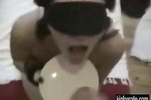 My serf eats cum after worshiping my penis