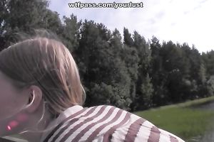 Horny blond hottie sucks hard weenie in fishing and acquires screwed at home