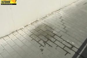 Two cute angels have a walk and one of 'em pisses outdoors